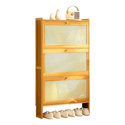 Slim Bamboo Shoe Storage Cabinet with Flip Drawers S283835