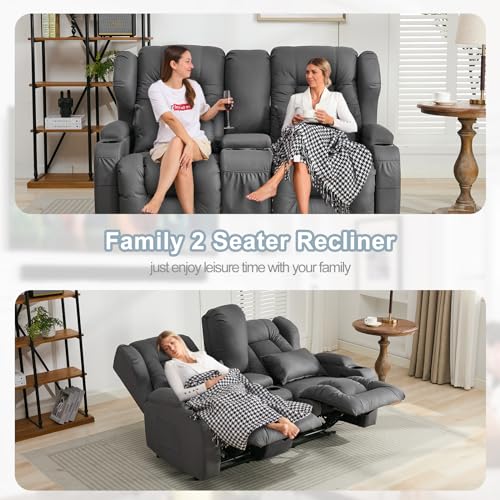 65" Manual Reclining Loveseat Sofa with Console and Cup Holders R10216