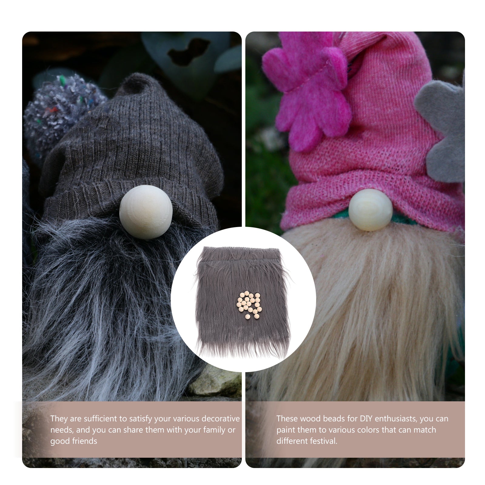2 Sets Gnome Doll DIY Making Supplies Including Square Faux Fur Fabric Wooden Balls A270231