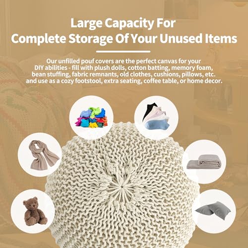 Navy Blue 100% Cotton Handmade Knitted Ottoman Pouf Cover A1058