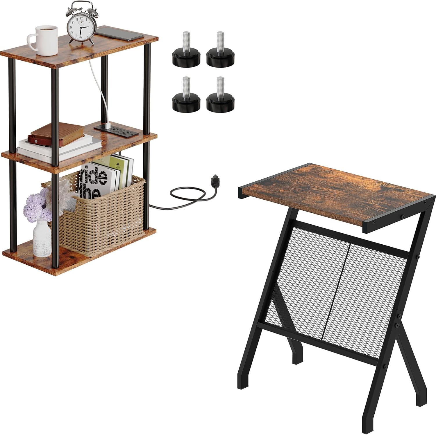 3-Tier Narrow Side Table with Charging Station O695588