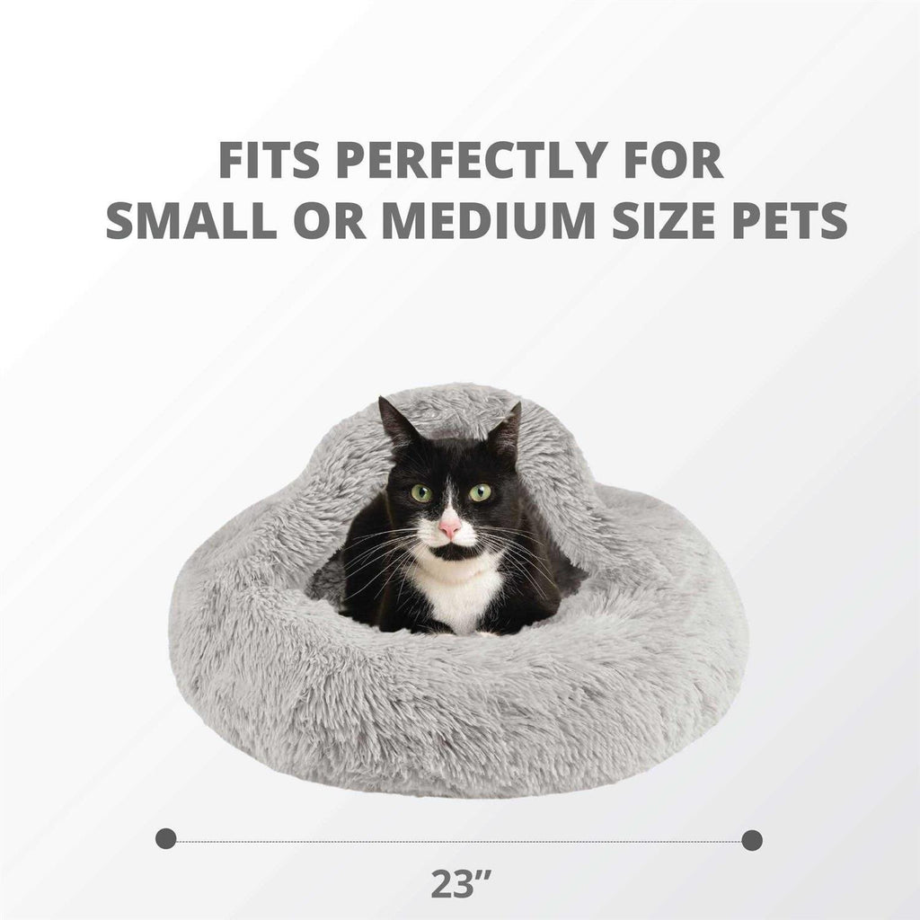 Soft Faux Fur Cat Bed Cave Hooded Blanket Dog Couch E43514