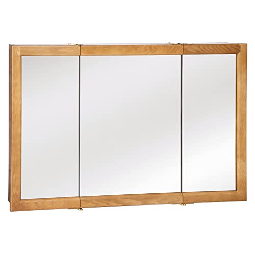 Nutmeg Oak Assembled Frame Bathroom Wall Cabinet with Mirrored Doors, 36" N755