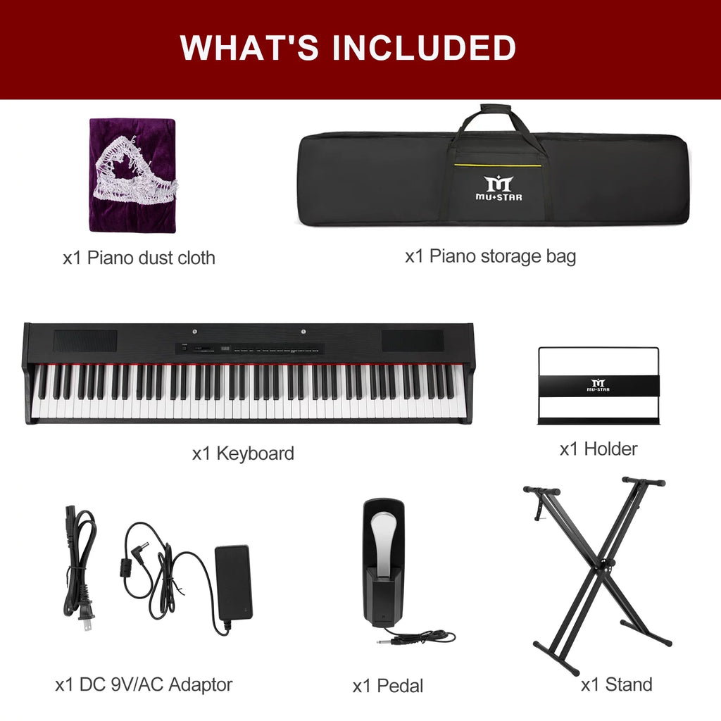 Black 88-Key Digital Piano Weighted Keyboard Hammer Action with Stand N854956