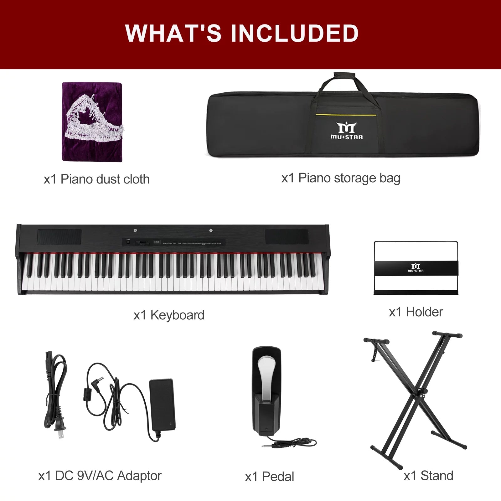 Black 88-Key Digital Piano Weighted Keyboard Hammer Action with Stand N854956