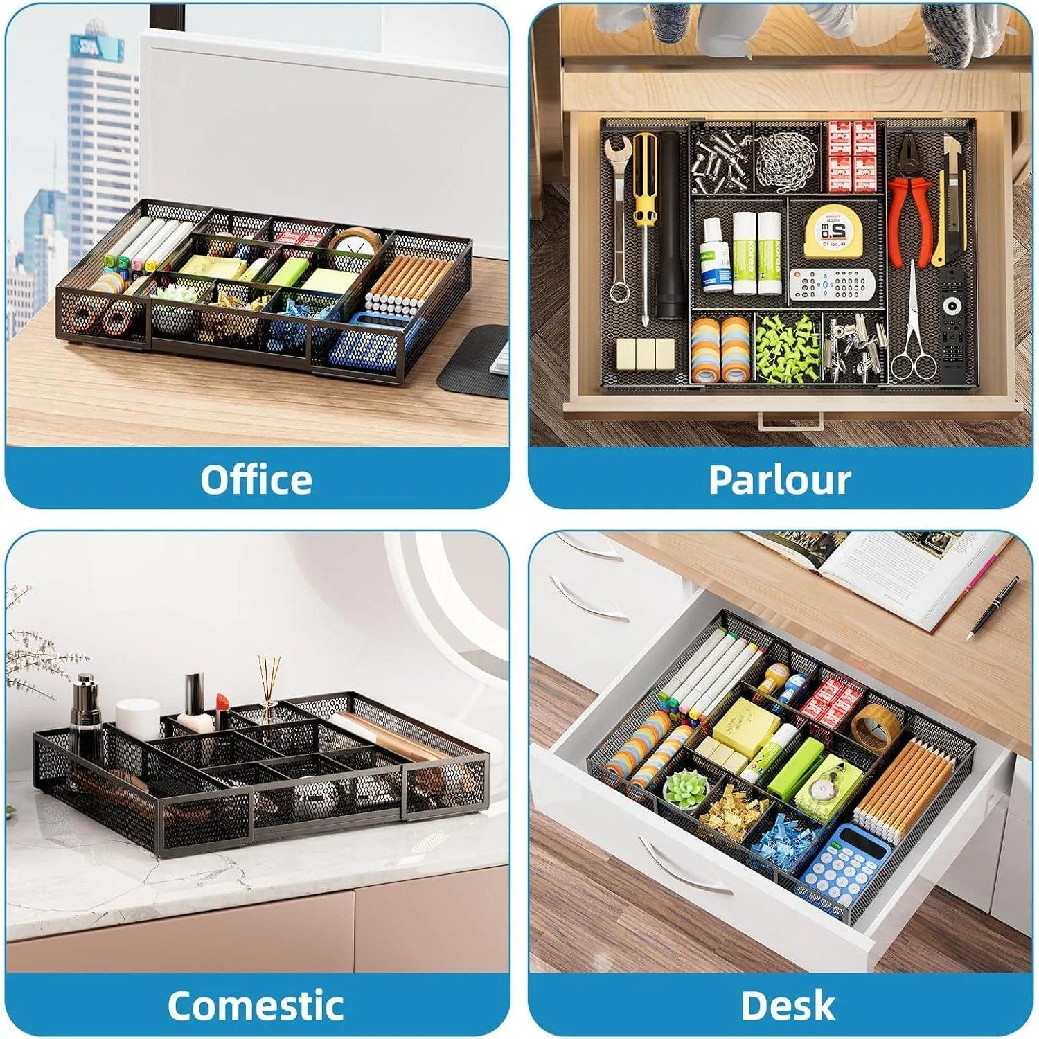 Mesh Drawer Organizer with 10 Adjustable Compartments P700660