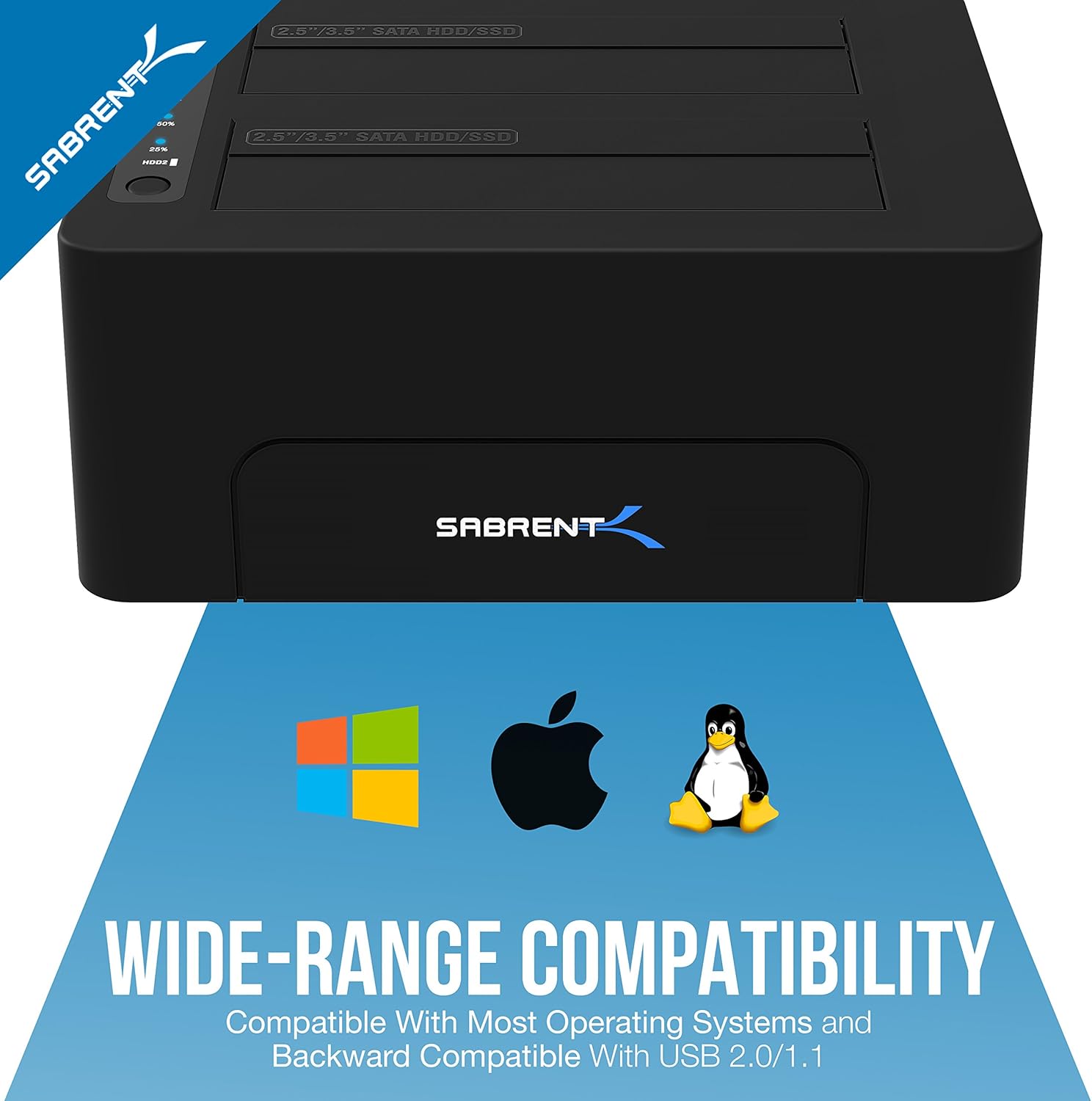 USB 3.0 to SATA Dual Bay External Hard Drive Docking Station for 2.5 or 3.5in HDD SSD with Hard Drive Duplicator Cloner Function 10TB Support Pack of 2 V697