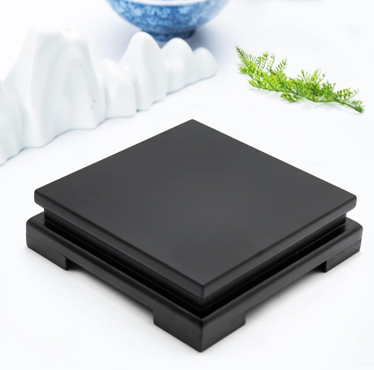 Square Wood Display Stand 6.7" W x 6.7" D x 1.7" H (Black) S656