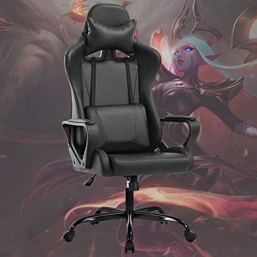 White Ergonomic PU Leather Gaming Chair with Lumbar Support Headrest D904