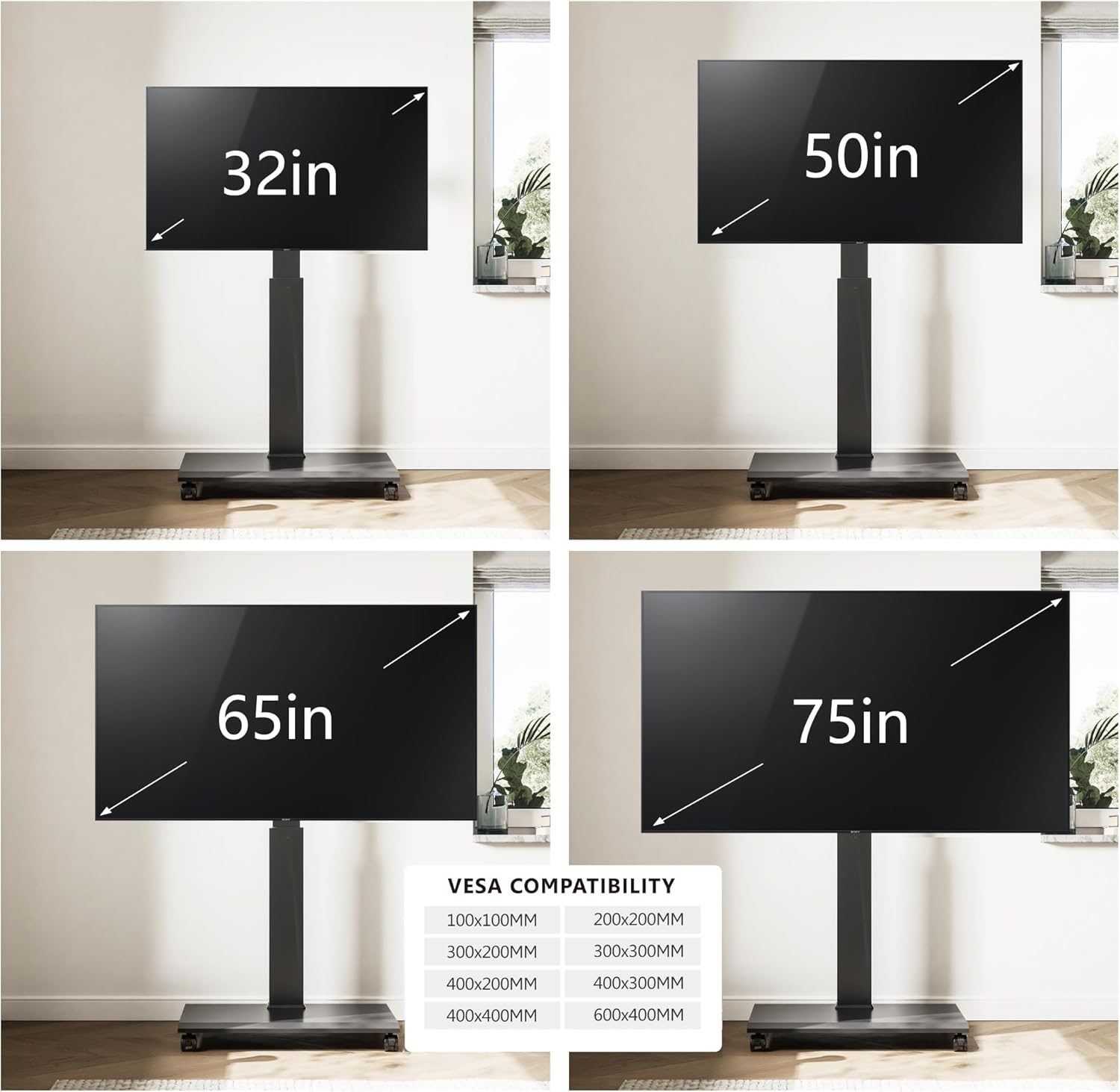 Table Top TV Stand for 50-85 inch TVs and Rolling TV Stand for 32-75 Inch TVs Z360