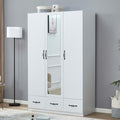 Rattan Armoire Wardrobe Closet Wood 71" Tall with 3 Doors 4 Drawers Mirror Hanging Rod and Shelves X5068