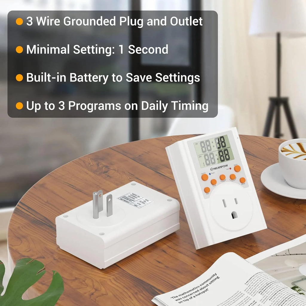 Programmable Digital Timer Switch with 3-Prong Outlet, 15A/1800W V7646