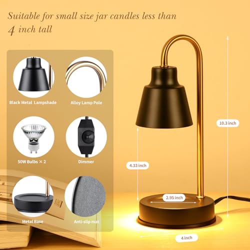 Candle Warmer Lamp with Timer & Dimmer, Electric Candle Warmer Adjustable Height/Heat with 2 Bulbs O3246