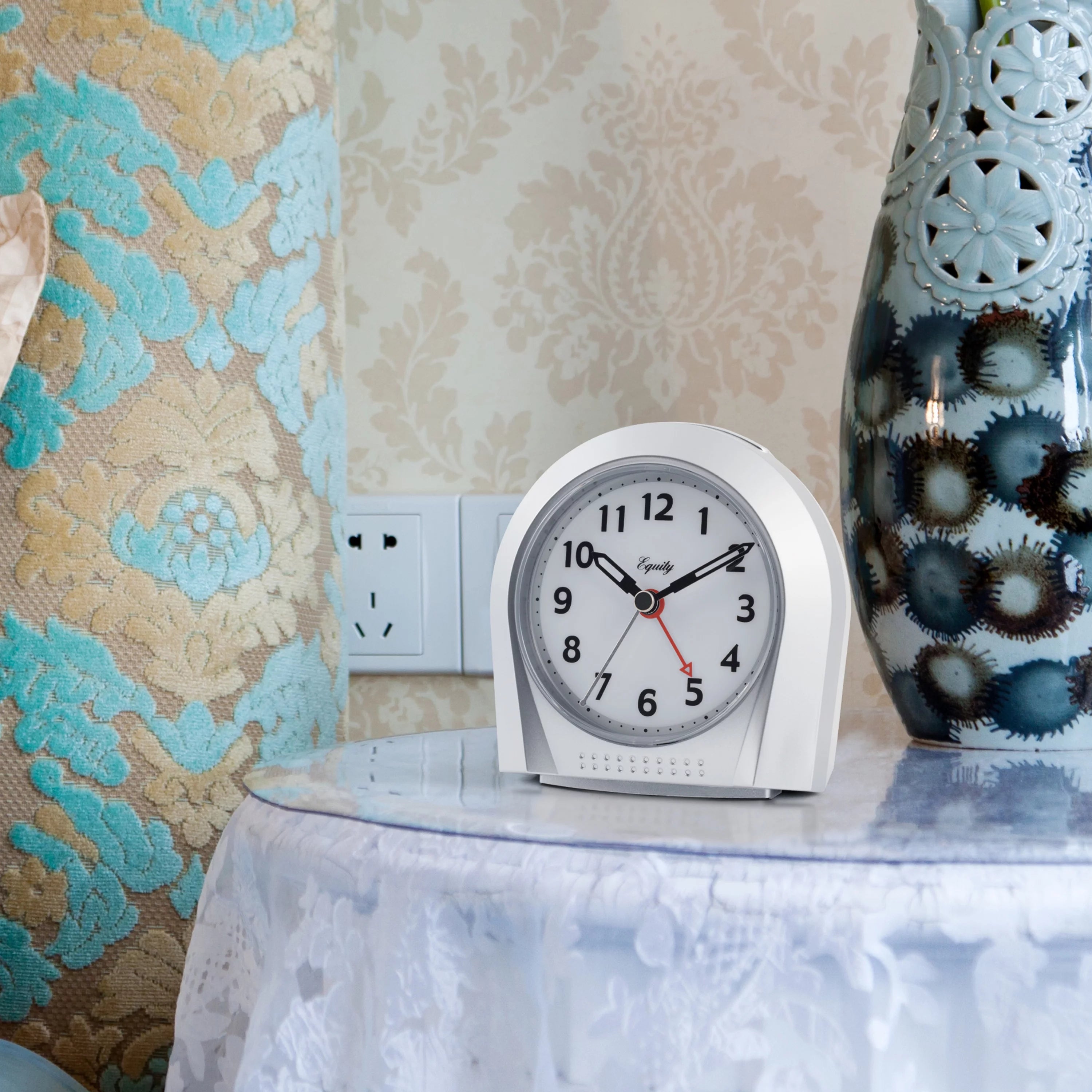 Silver Silent Sweep Night Vision Alarm Tabletop Clock B77014