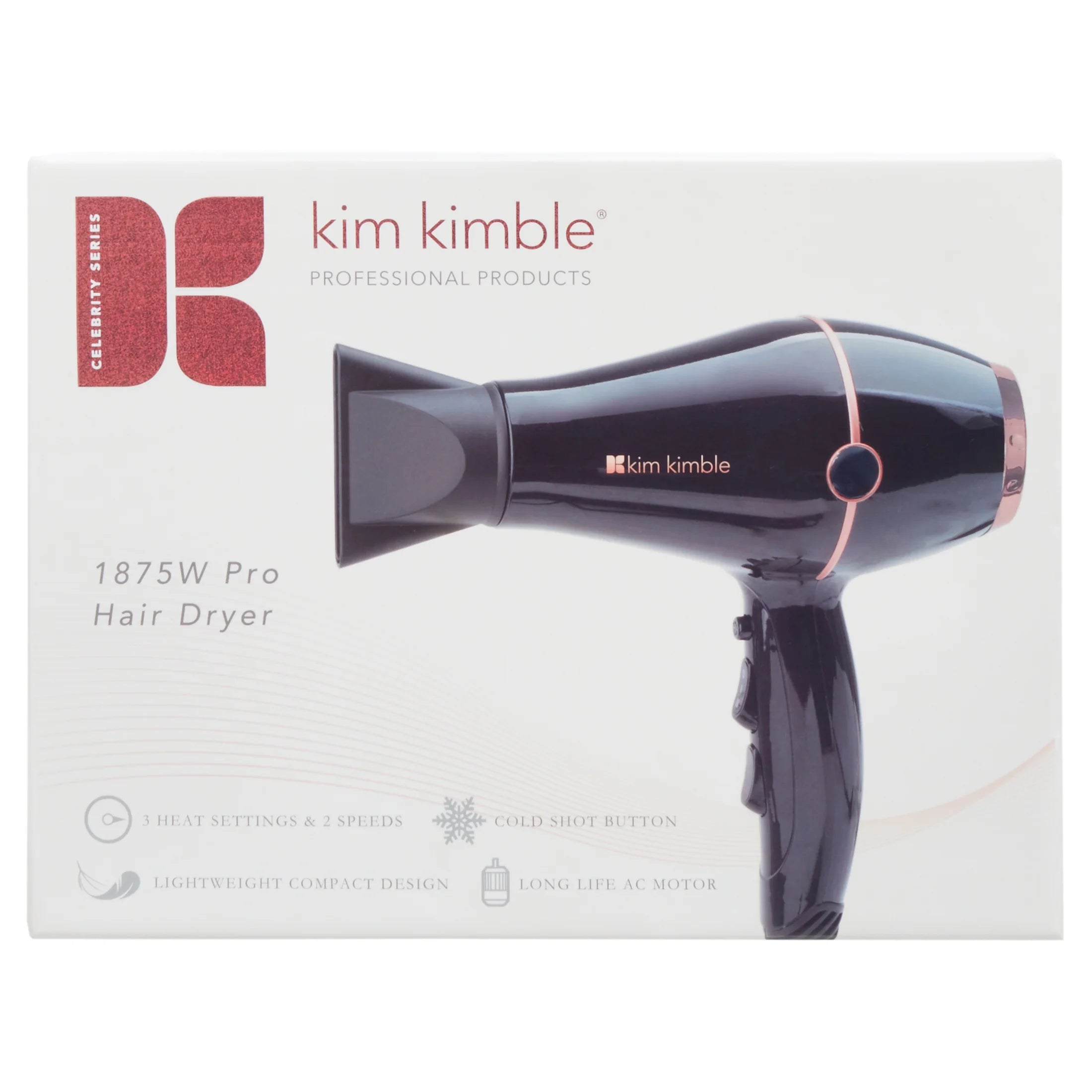 Black 1875W Pro Hair Dryer with Concentrator and Diffuser W5683