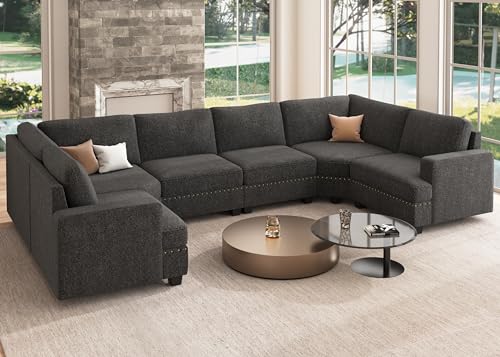 Oversized Modular Sectional Sofa, 135.6 inch, Dark Grey V955