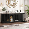 Black Heavy Duty Wooden Dog Crate with Dog Bowl Drawers & Divider L82682