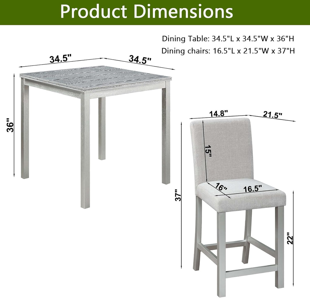 5-Piece Acacia Wood Counter Height Dining Table Set with 4 Upholstered-Seat Chairs B854