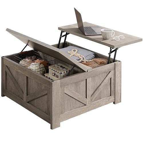 Gray Lift Top Coffee Table with Hidden Storage Compartment P1722
