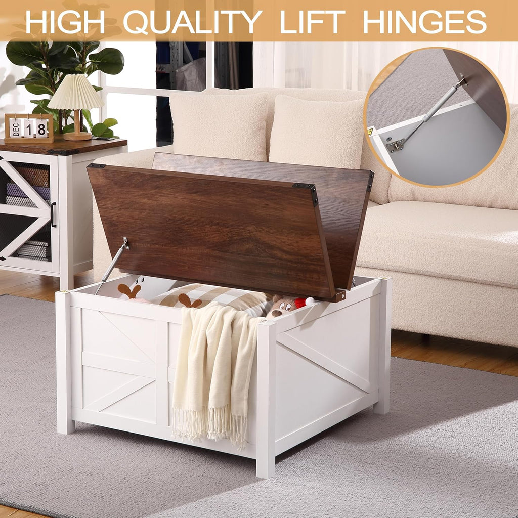 Farmhouse Square Coffee Table with Large Hidden Storage Compartment T26747