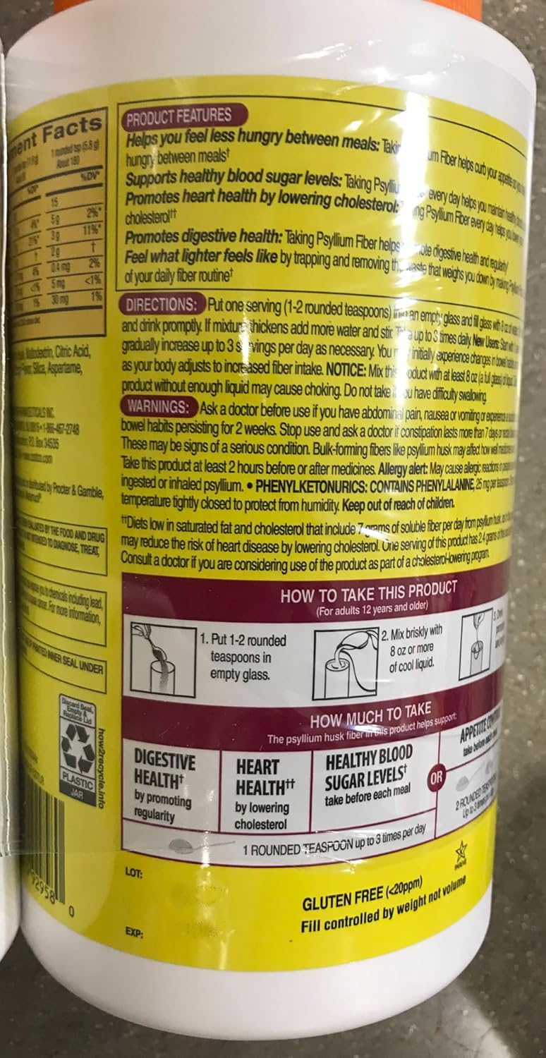 Sugar-Free Psyllium Fiber Supplement Powder, 360 Doses L658