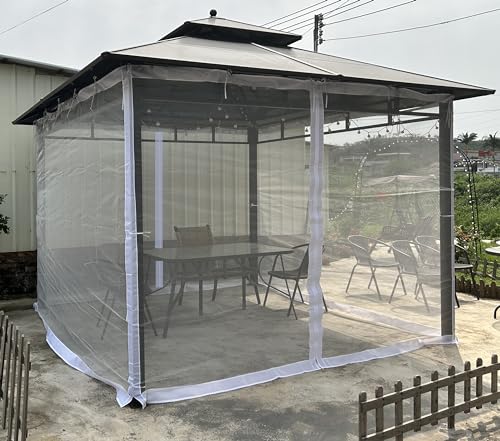 Black 4-Panel Mosquito Net for Gazebo Canopy 10' x 10' with Double Door O36275