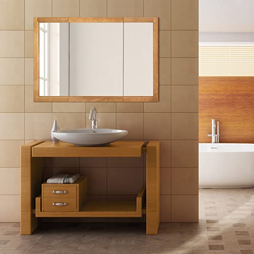 Nutmeg Oak Assembled Frame Bathroom Wall Cabinet with Mirrored Doors, 36" N755