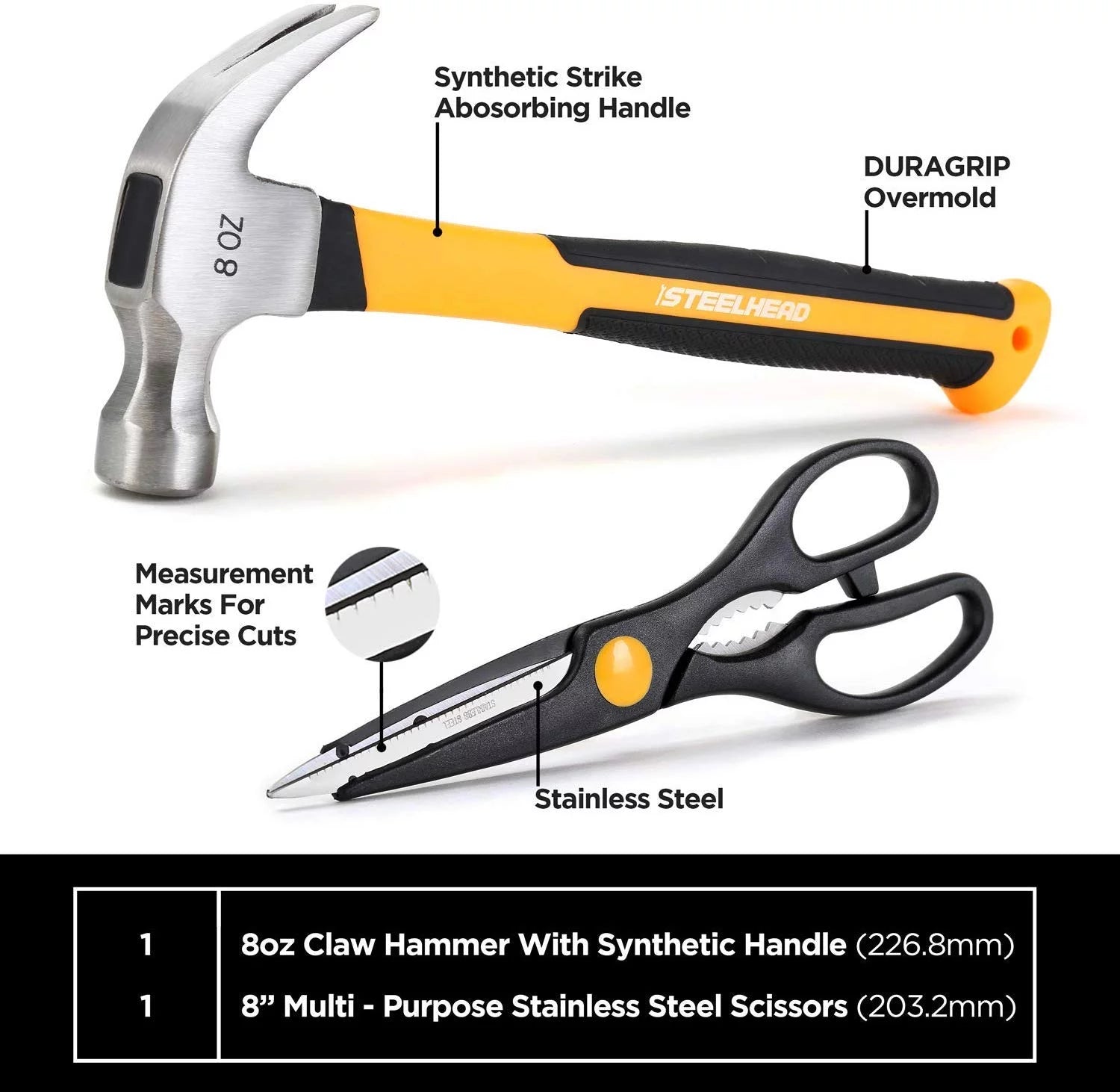 62-Piece Tool Set with Screwdriver Handle, 33 Bits, Pliers, Tape Measure, Torpedo Level, Hammer, Scissors, Wrench, Reinforced Case I77719