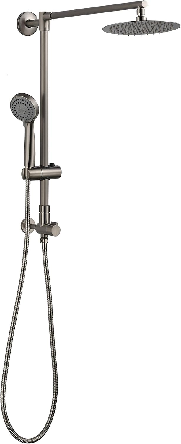 8" Low Profile Rain Shower System with Slide Bar Handheld Shower Combo (Brushed Nickel) Q70091