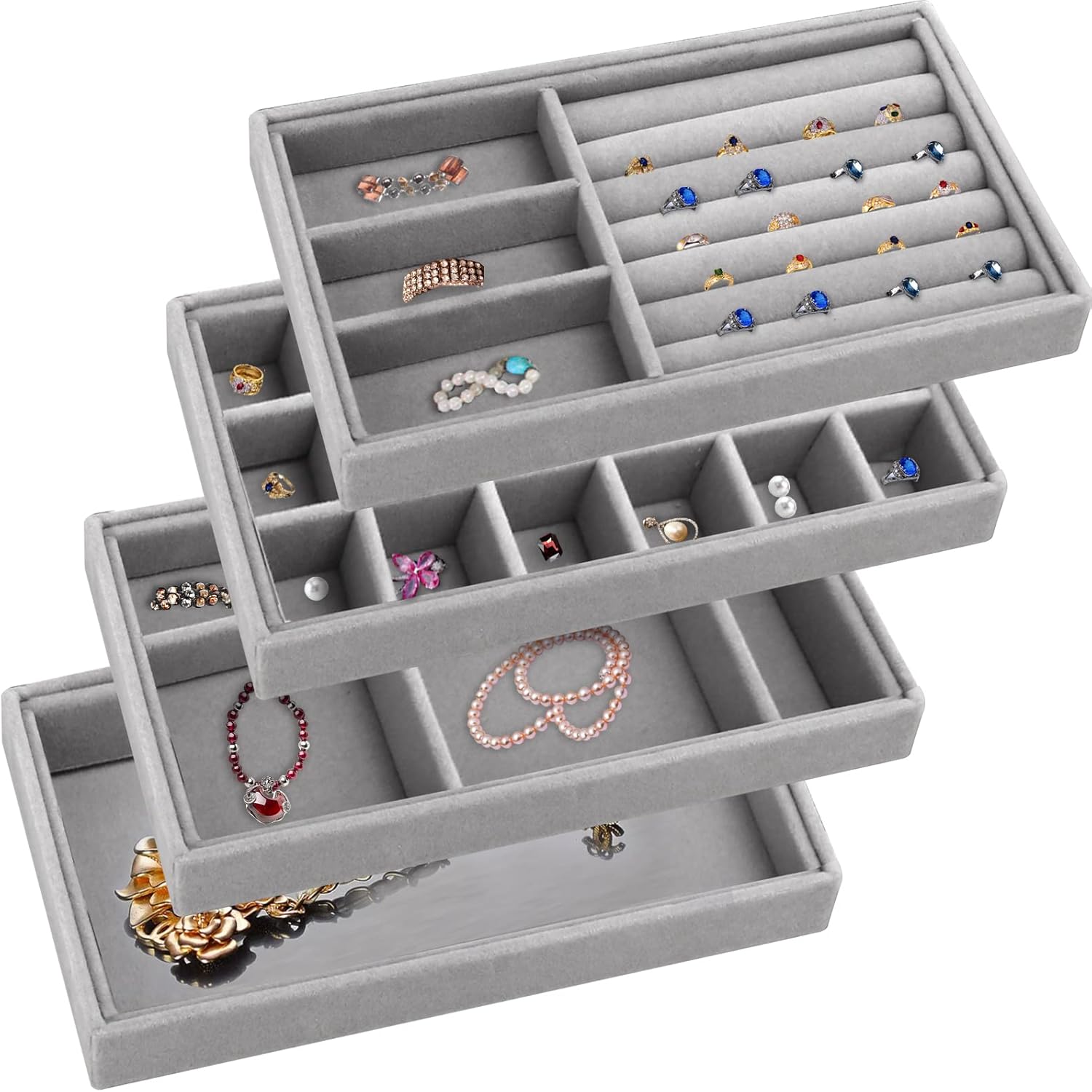 4 Pcs Velvet Jewelry Organizer Trays K777