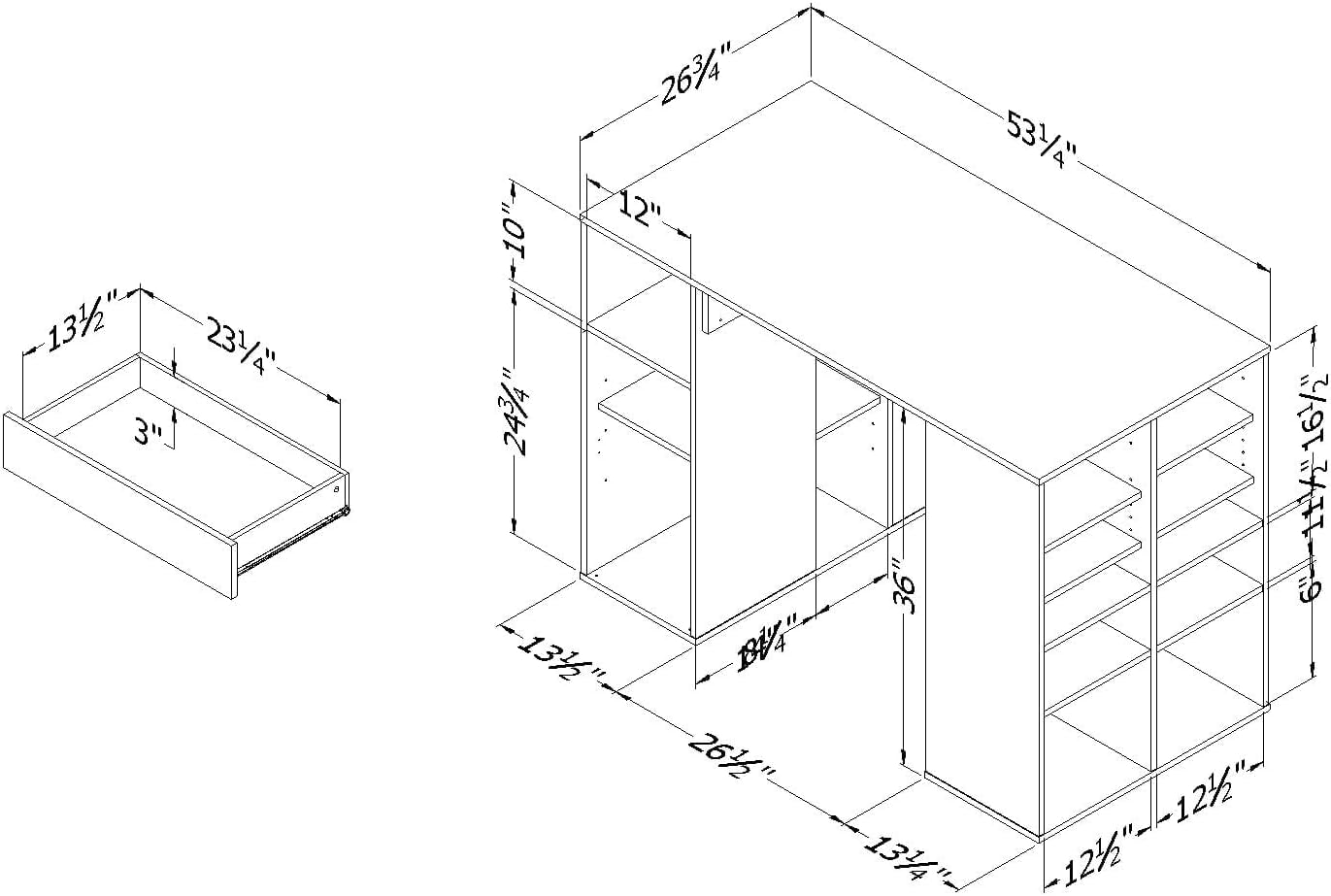 Pure White Counter-Height Craft Table with 4 baskets P128677