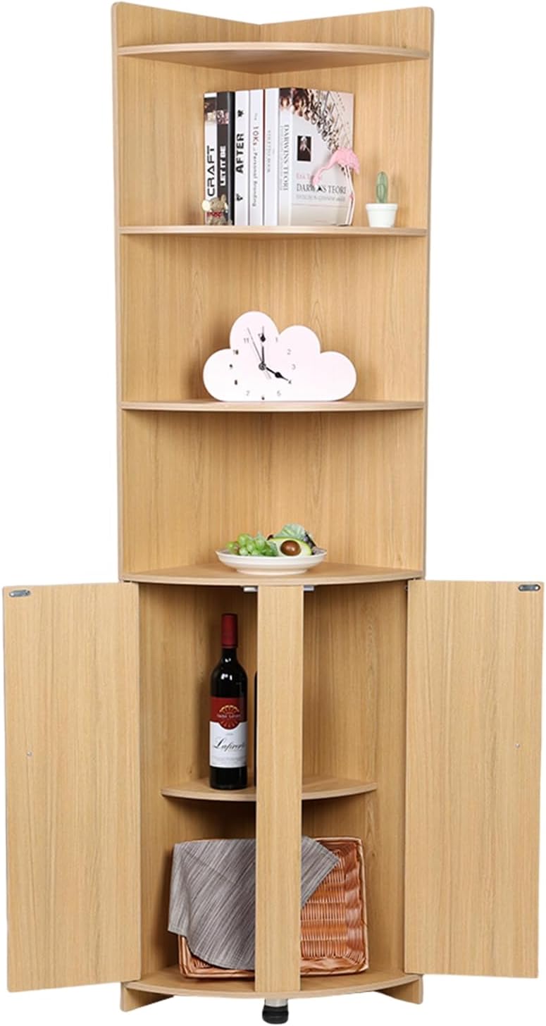 Tall Bathroom Corner Cabinet with Barn Door Design & Open Shelves N1203