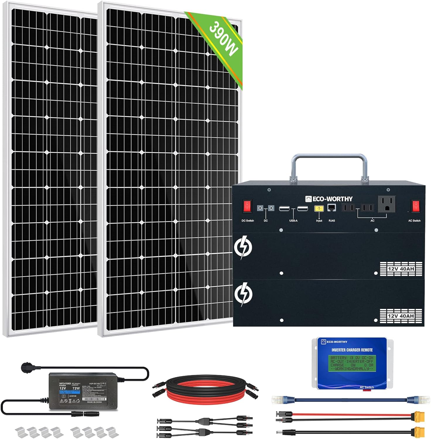 400W 1.6KWH Complete Solar Power System with 2 Solar Panels and Power Station Q987