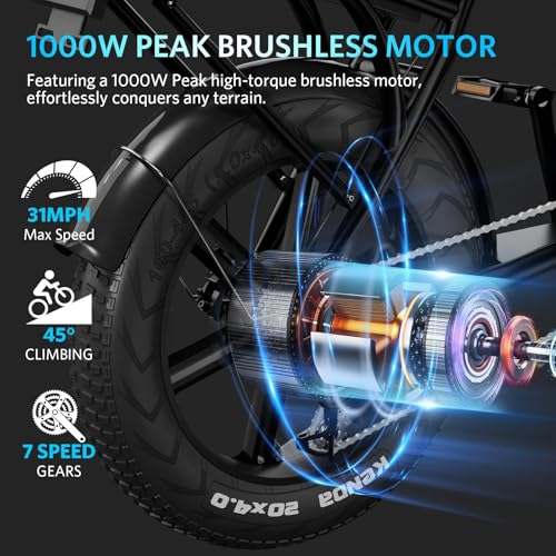 Electric Bike with 20" Fat Tire, 7-Speed Gear, Removable Battery D564991