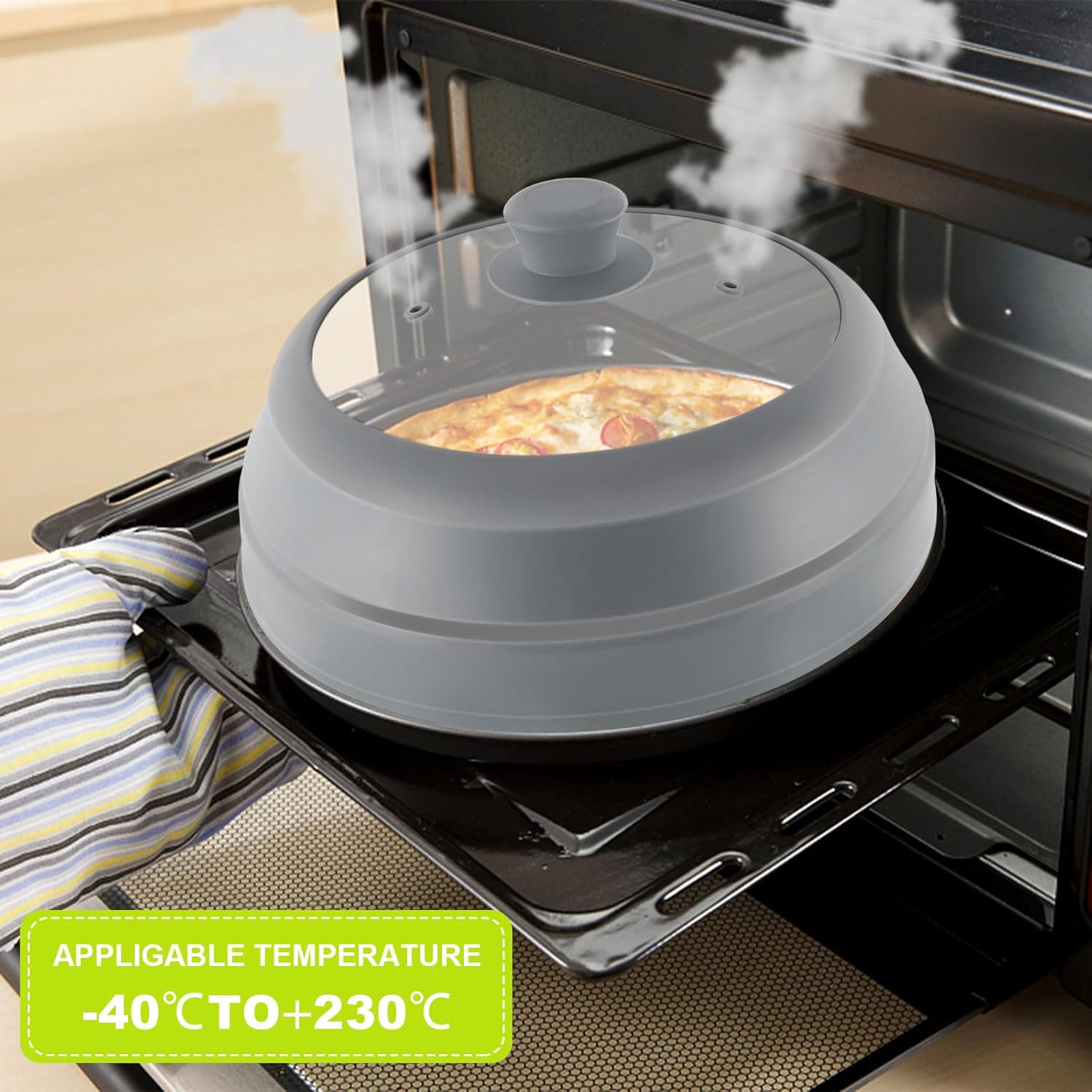 10.5 inch Microwave Plate Cover with Collapsible Silicone and Glass C12281