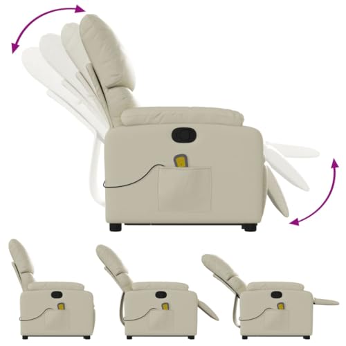 Cream Faux Leather Power Lift Massage Recliner Chair U931