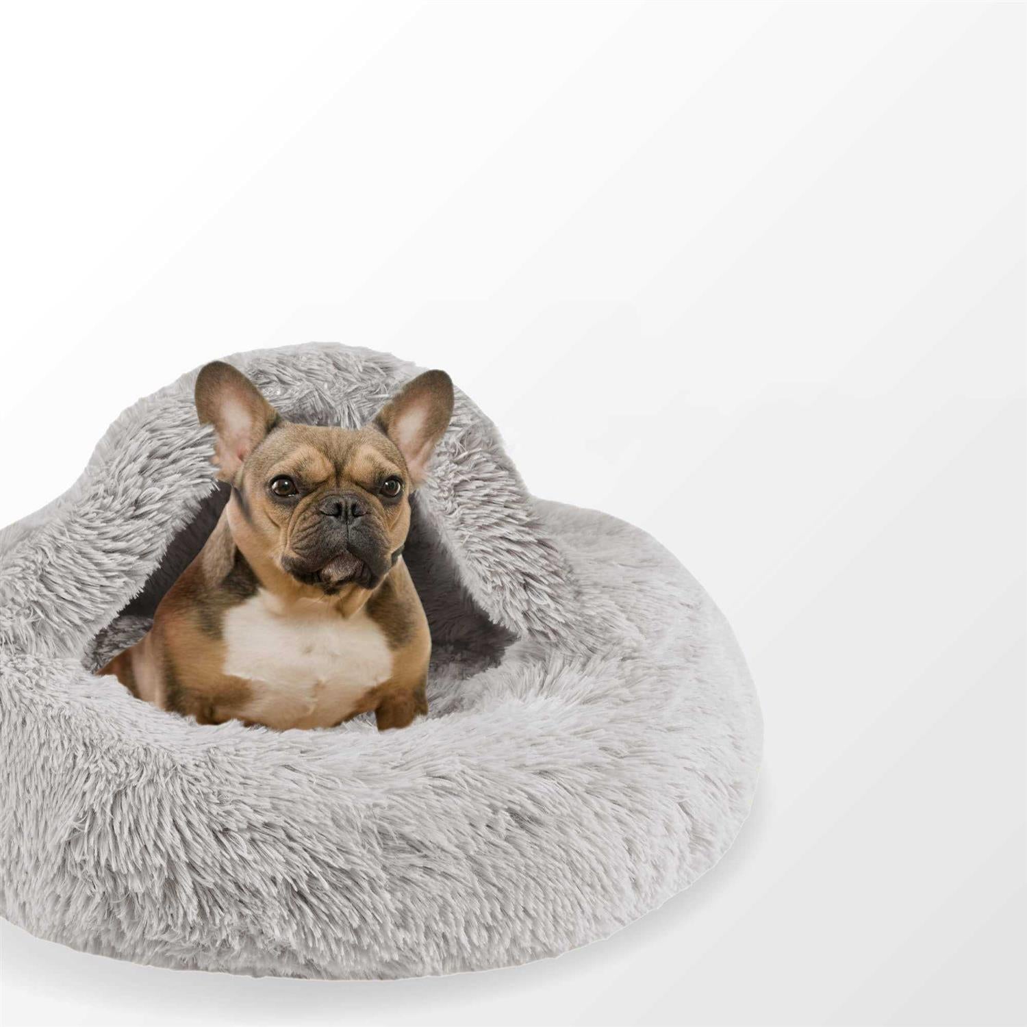 Soft Faux Fur Cat Bed Cave Hooded Blanket Dog Couch E43514