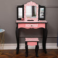 Pink Kids Vanity Table and Chair Set with Tri-Folding Mirror U93016