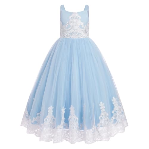 Embroidery Flower Girl Lace Dress Long Gown Tulle Dresses R6654