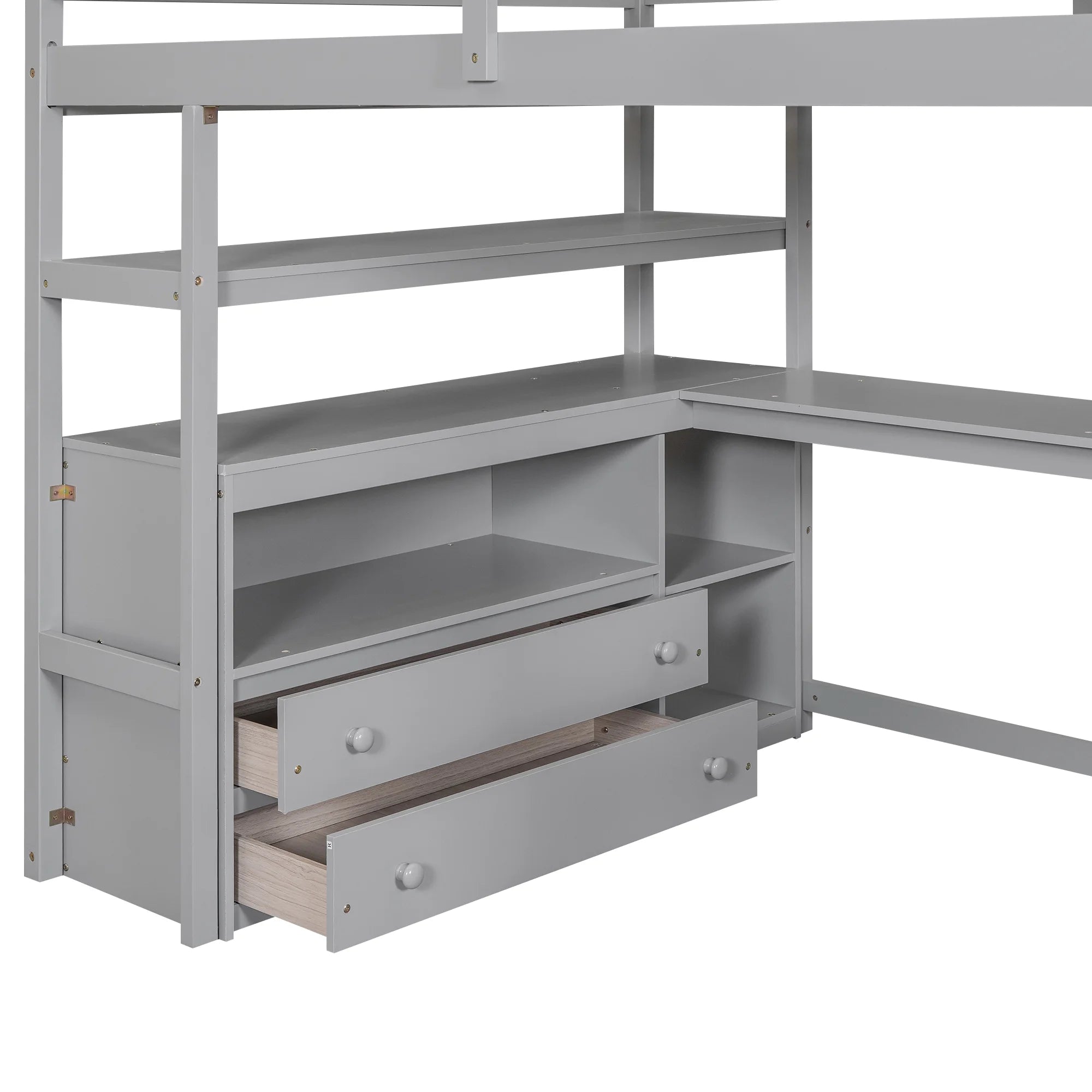 Full Wood Loft Bed with Desk, Storage Stairs, Two Drawers T505595
