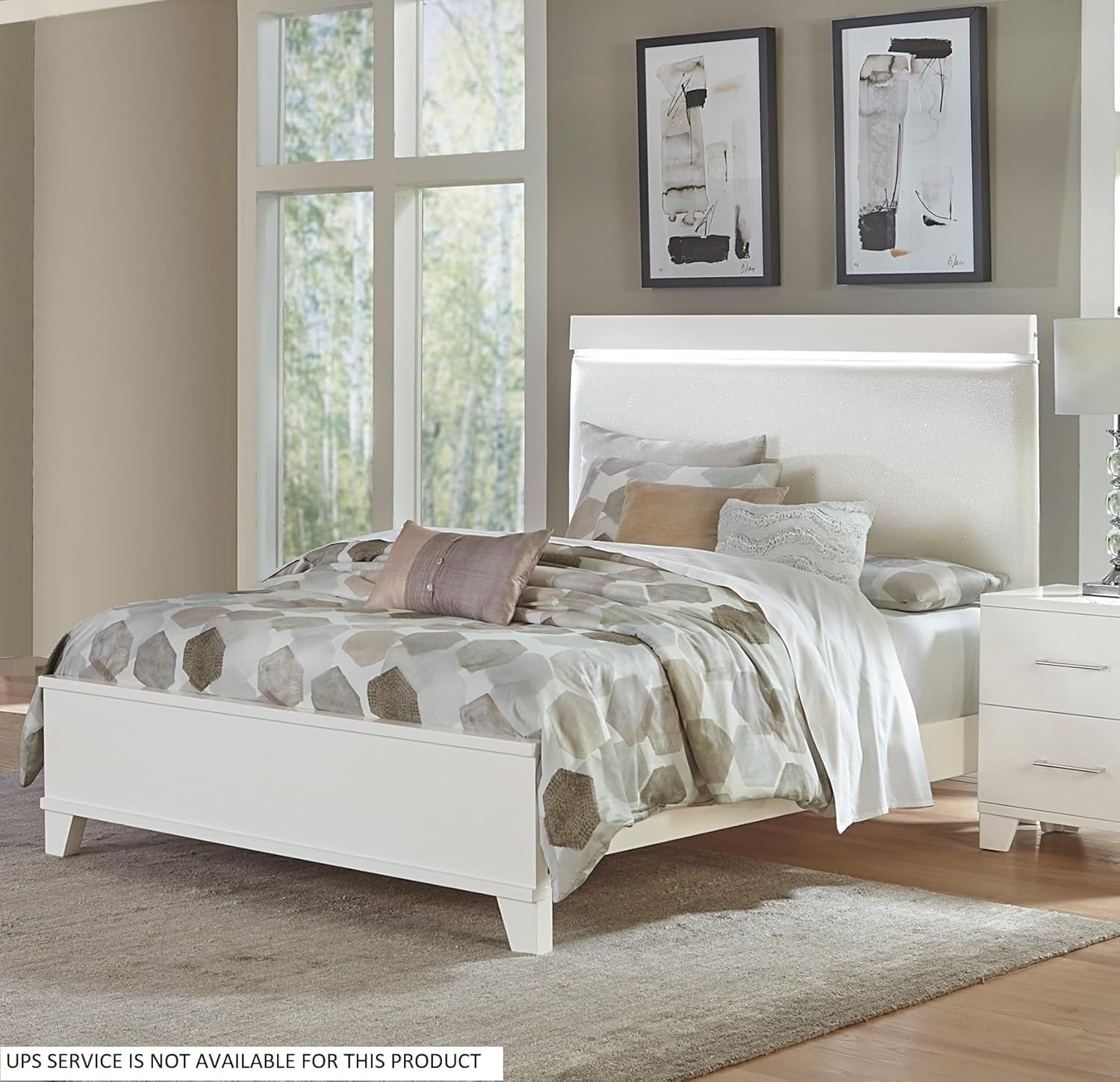 White High Gloss Finish Full Bed with Faux Leather Upholstered Headboard Z421