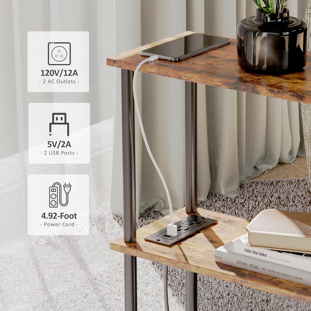 3-Tier Narrow Side Table with Charging Station O695588