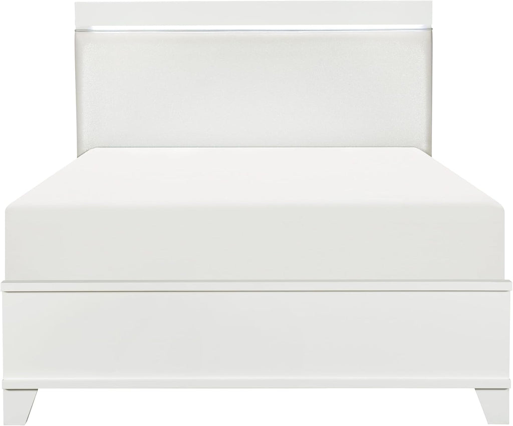 White High Gloss Finish Full Bed with Faux Leather Upholstered Headboard Z421