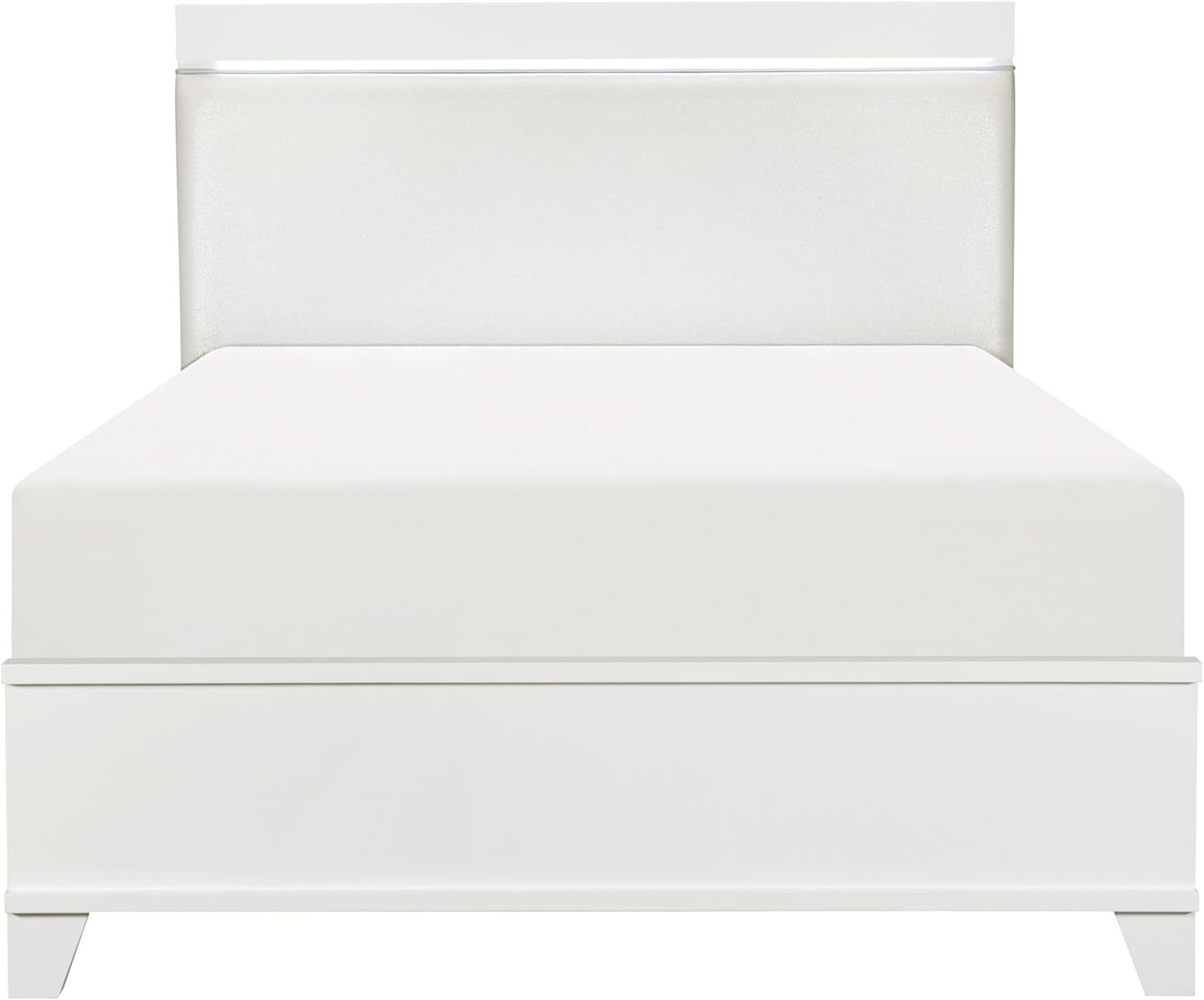 White High Gloss Finish Full Bed with Faux Leather Upholstered Headboard Z421