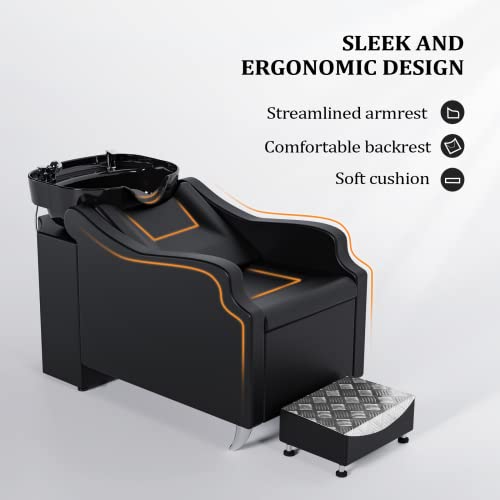Shampoo Backwash Unit with Large Porcelain Bowl Salon Sink Hair Wash Chair Shampoo Station U698501