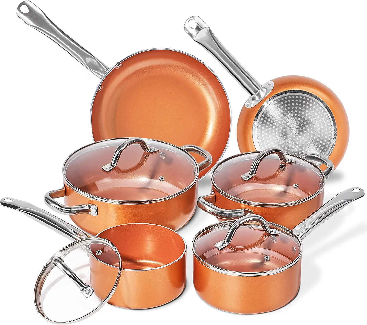 10 Piece Nonstick Ceramic Cookware Set with Stainless Steel Handles A812666