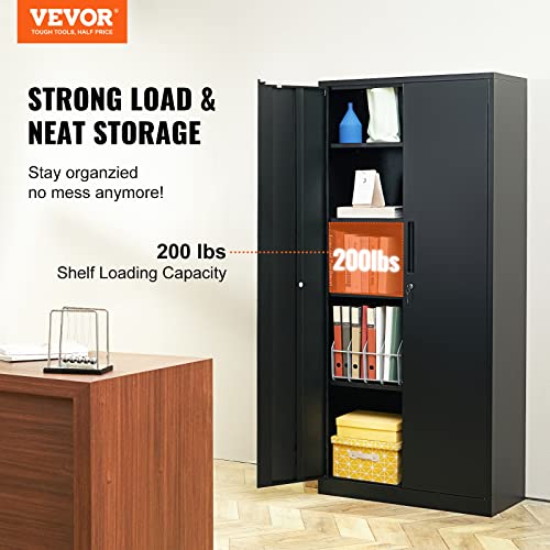 Black Metal Storage Cabinet with 2 Doors and 4 Adjustable Shelves V126