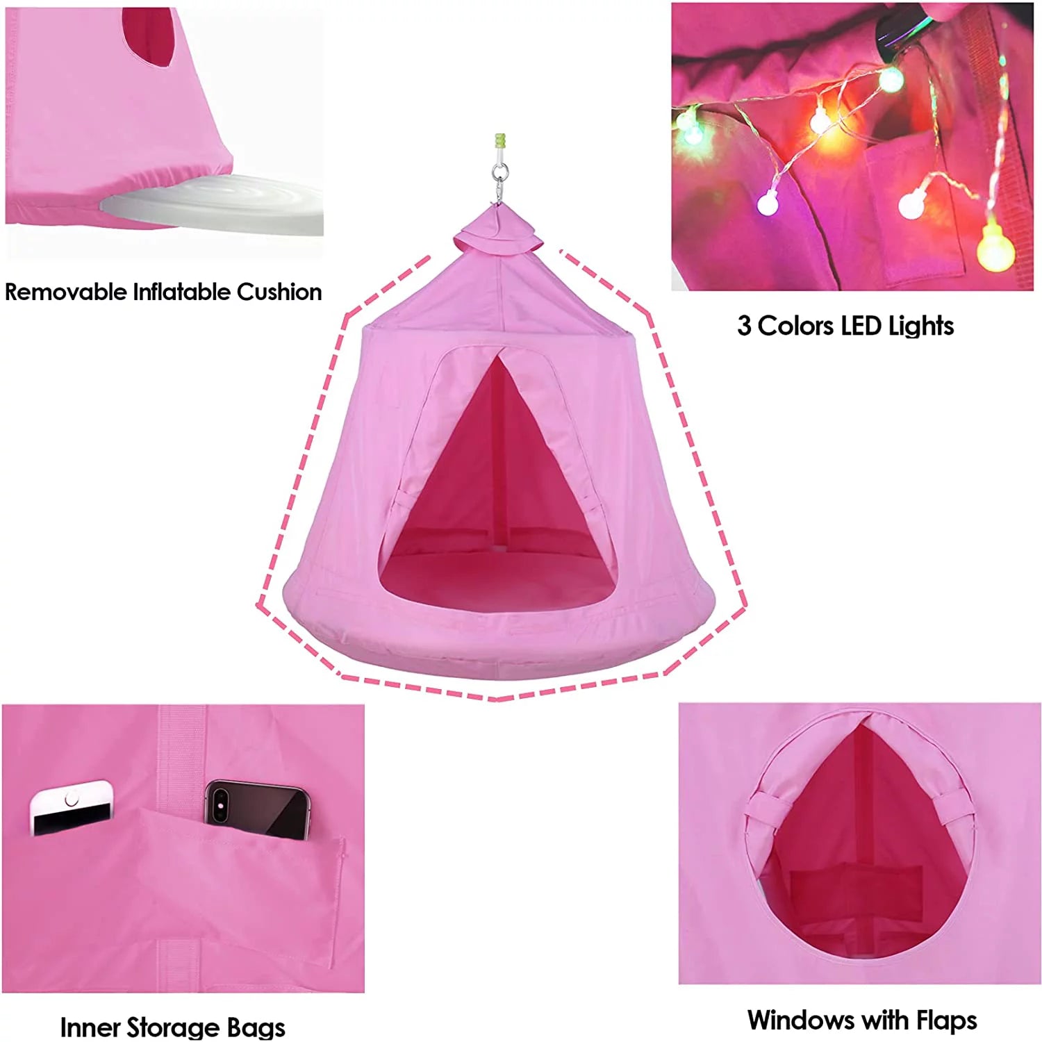 Pink Hanging Hammock Chair with Steel Stand X40917
