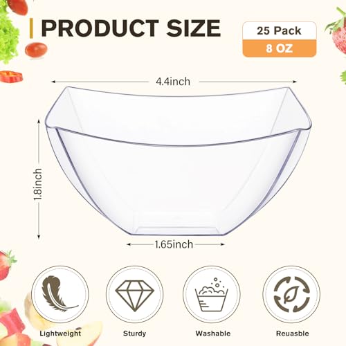 25 Pack 8 oz Clear Plastic Serving Bowls C858