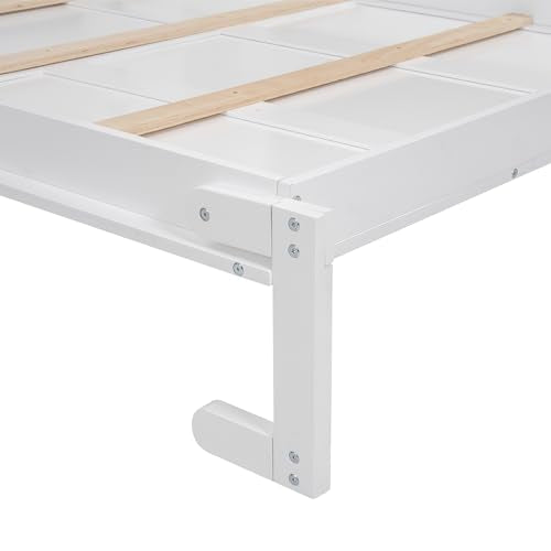 White Full Size Wood Murphy Bed with Shelves and Led Lights M5613